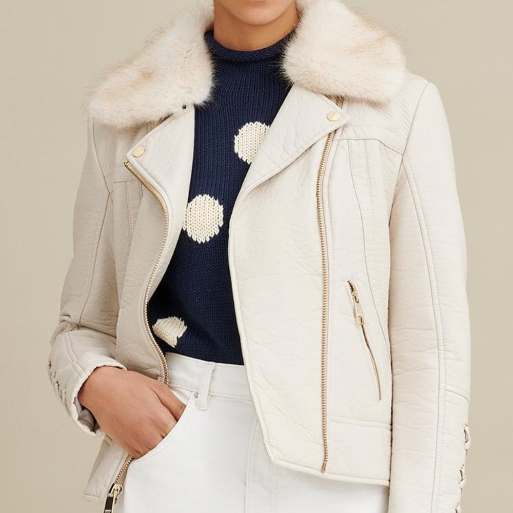 BLACK FRIDAY SALES! New WithoutTag. GUESS White Faux Fur and Leather Jacket SZ S